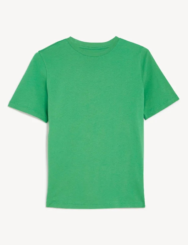 Pure Cotton Crew Neck T-Shirt Laid - back Women's Style