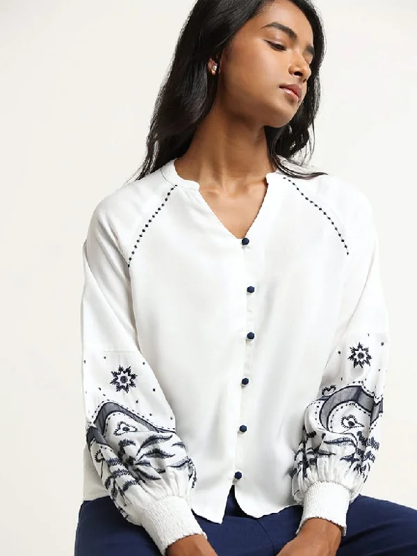 LOV White Bohemian Embroidered Top Tough Women's Military - inspired