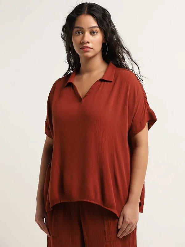 Gia Brown V-Neck Blouse Youthful Women's Pop