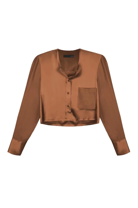 Slim Raw Edge Button Up - Walnut Business