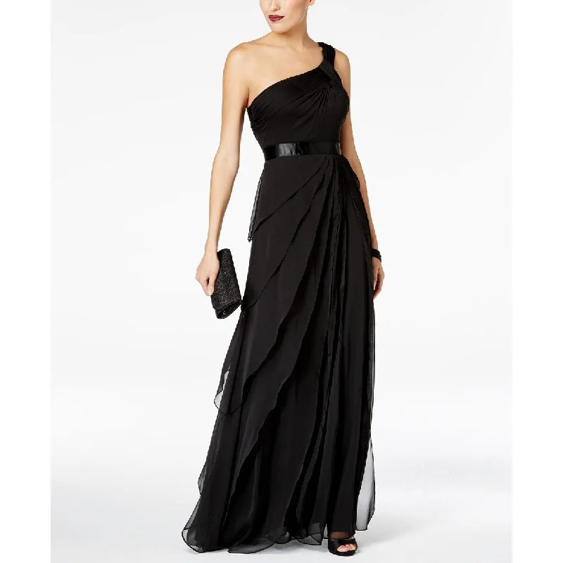 Adrianna Papell Women's One-Shoulder Tiered Chiffon Gown Black Size 16 Confident Women's High - fashion Adrianna Papell Women's One-Shoulder Tiered Chiffon Gown Black Size 16 Confident Women's High - fashion