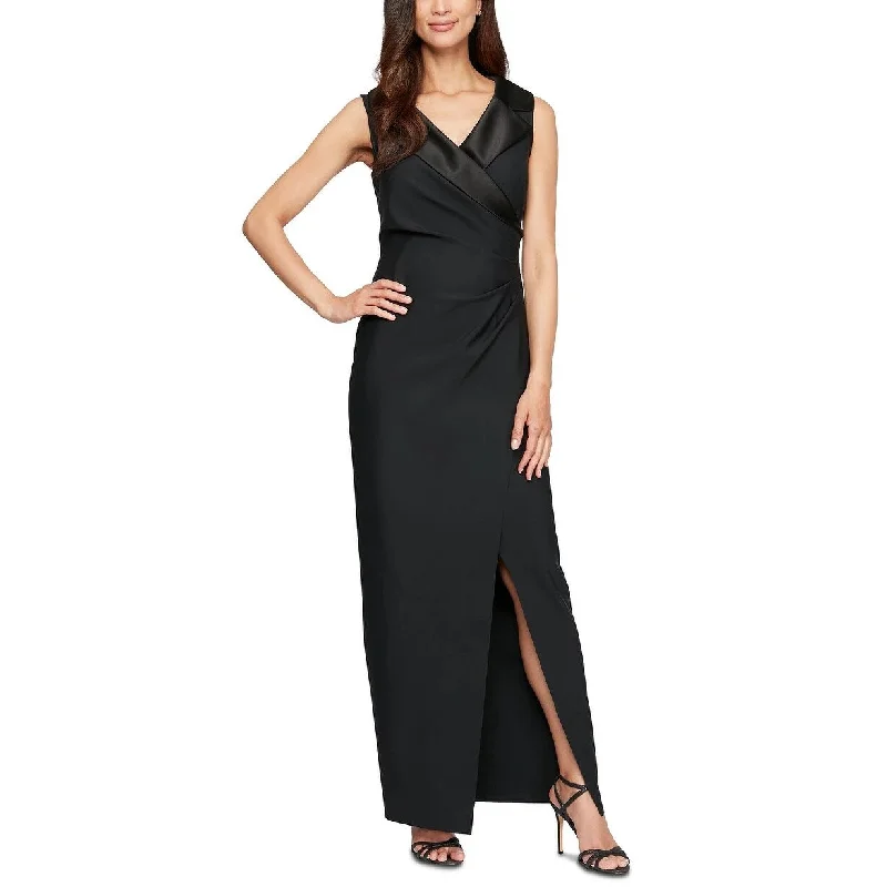 Alex Evenings Women's Notched Collar Jersey Gown Black Size 10 Compression
