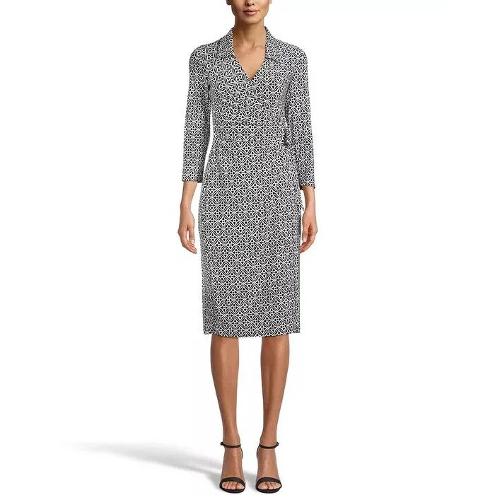 Anne Klein Women's Collared Signature Wrap Dress Black Size 12 Modern Women's Tech