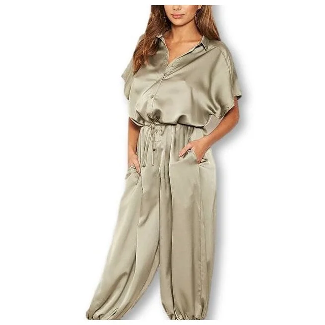 AX Paris Women's Button Up Jumpsuit Green Size 6 Sleek Women's 