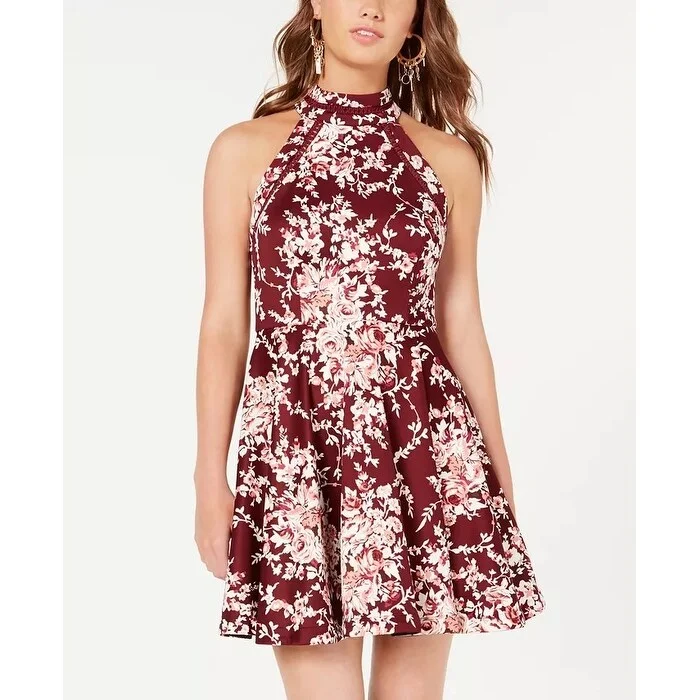 B Darlin Junior's Printed Mock rochet Trim Fit & Flare Dress Red 3 Polished Women's Silk B Darlin Junior's Printed Mock rochet Trim Fit & Flare Dress Red 3 Polished Women's Silk