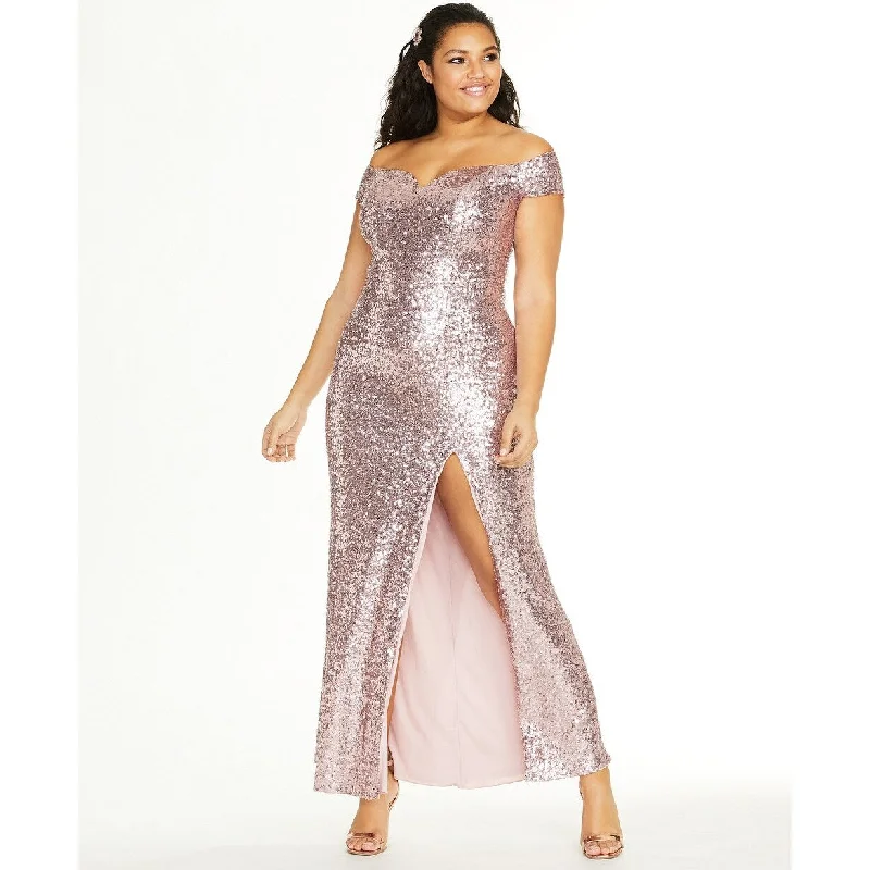 B Darlin Women's Trendy Off The Shoulder Sequined Gown Pink Size 20 Country