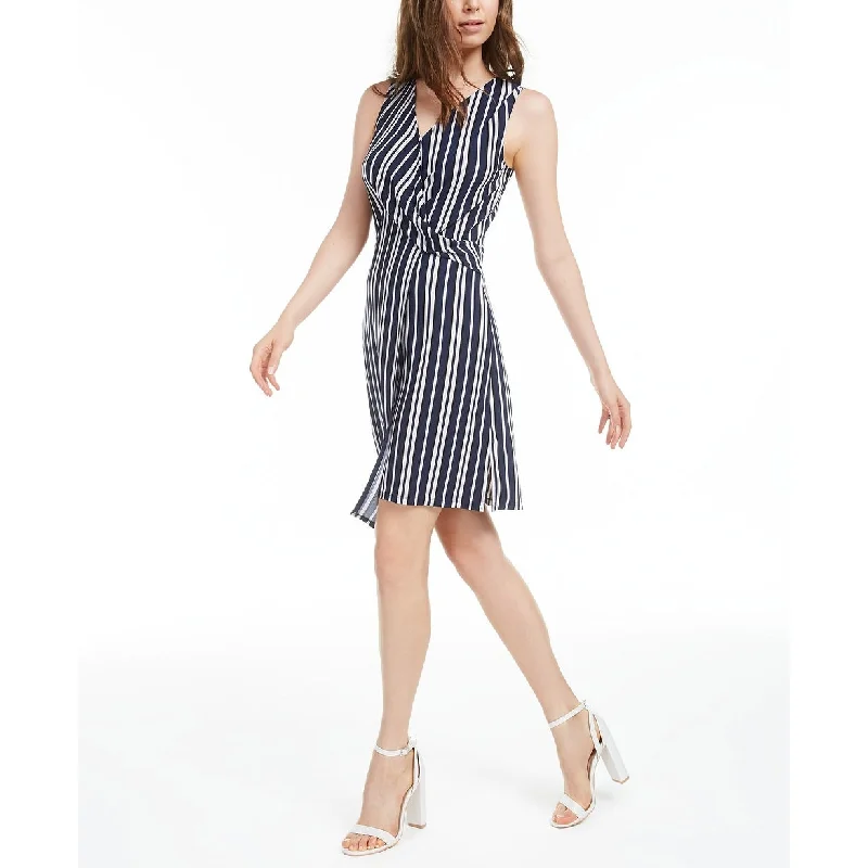 Bar III Women's Asymmetrical Striped Dress Navy Size X-Large Cool Women's Skate