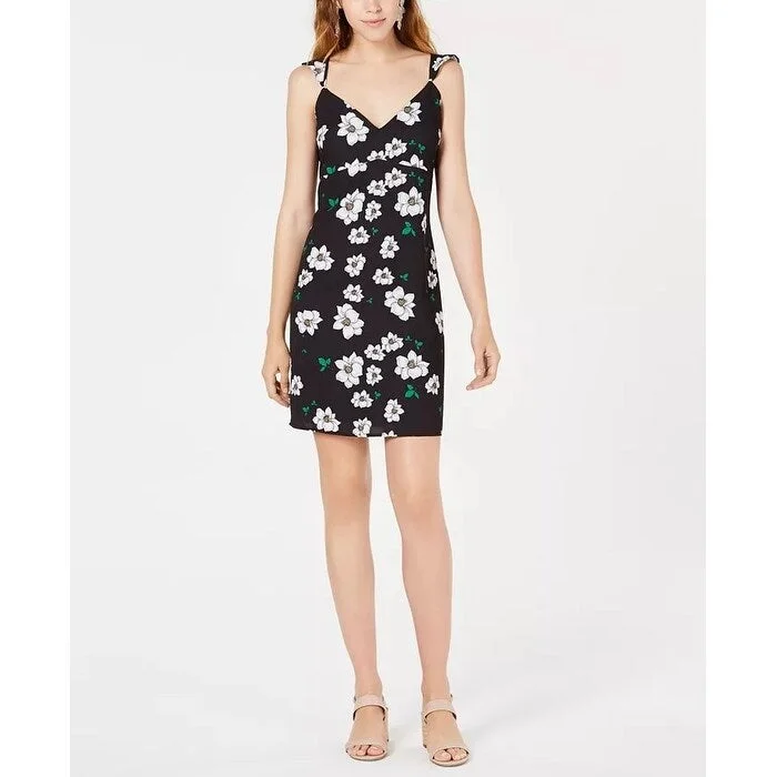Bar III Women's Floral Print Slip Dress Black Size 2 Casual Women's Loose - fitting