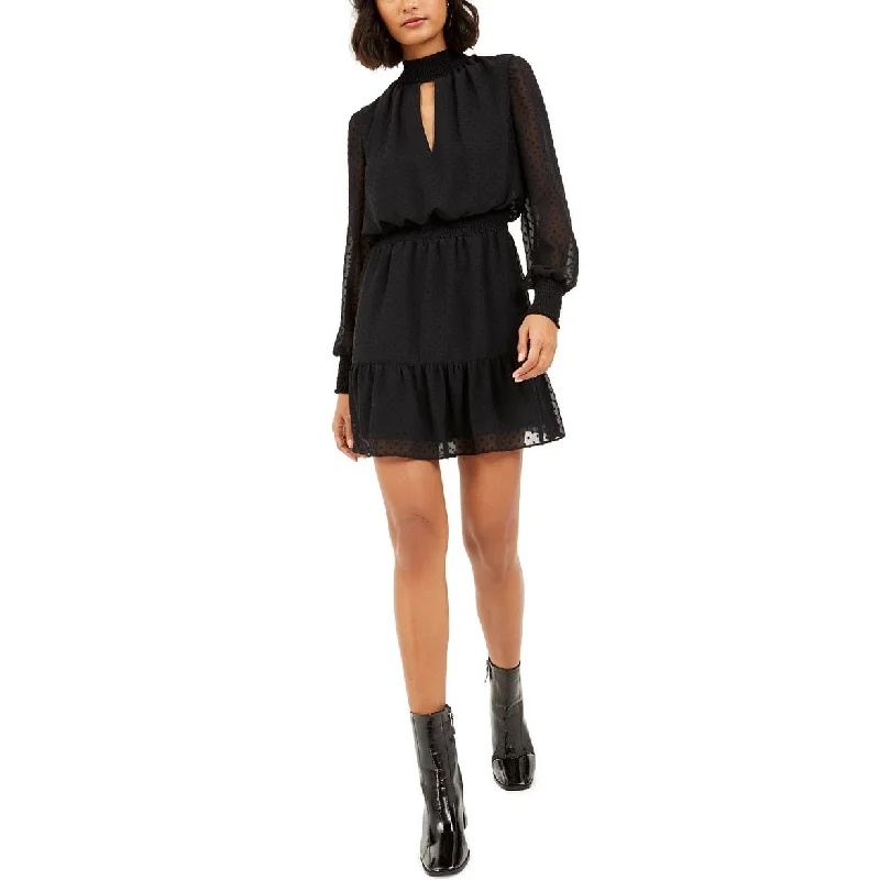 Bar III Women's Swiss-Dot Keyhole Dress Black Size X-Small Sleek Women's Metallic