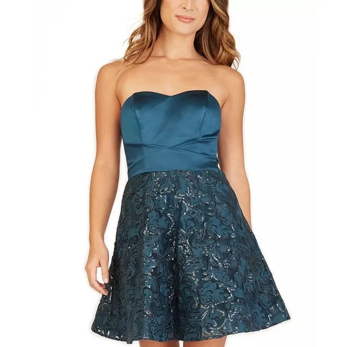 BCX Junior's Embroidered Fit & Flare Dress Teal Green Size 5 Elegant Women's Formal 