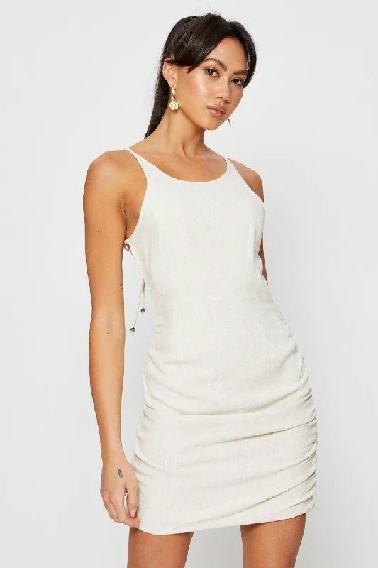 Beige Mini Dress Halter Neck Gym