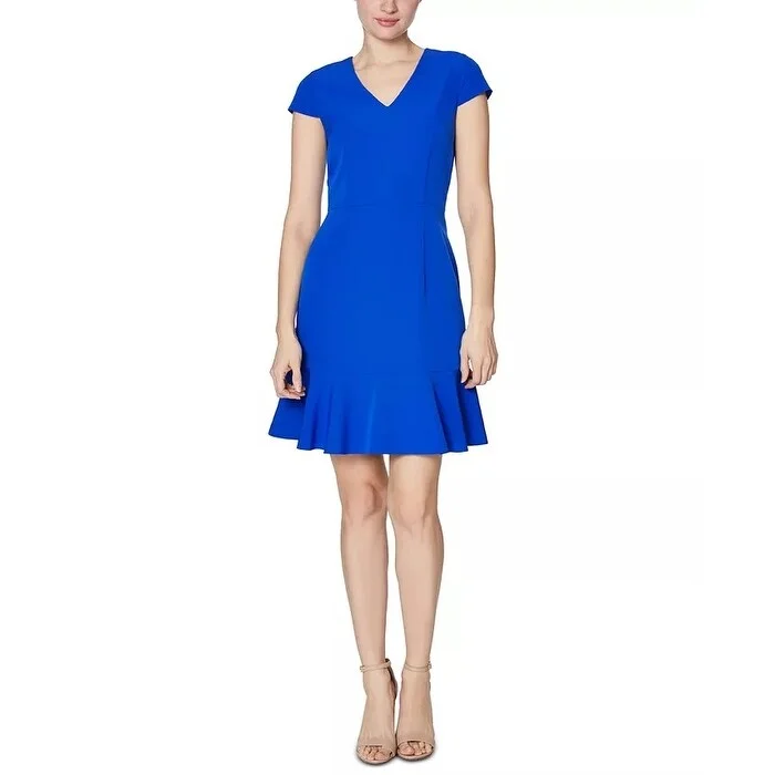 Betsey Johnson Women's Ruffle-Hem Dress Blue Size 2 Monochromatic Office Style