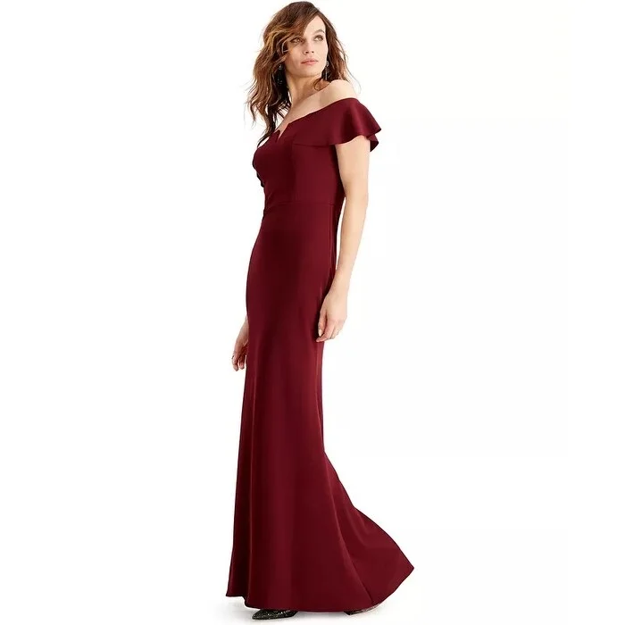 Betsy & Adam Women's Off-The-Shoulder Gown Dark Red Size 2 Streetwear Style for 