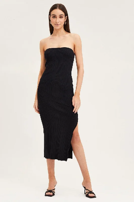 Black Bandeau Knit Midi Dress Street