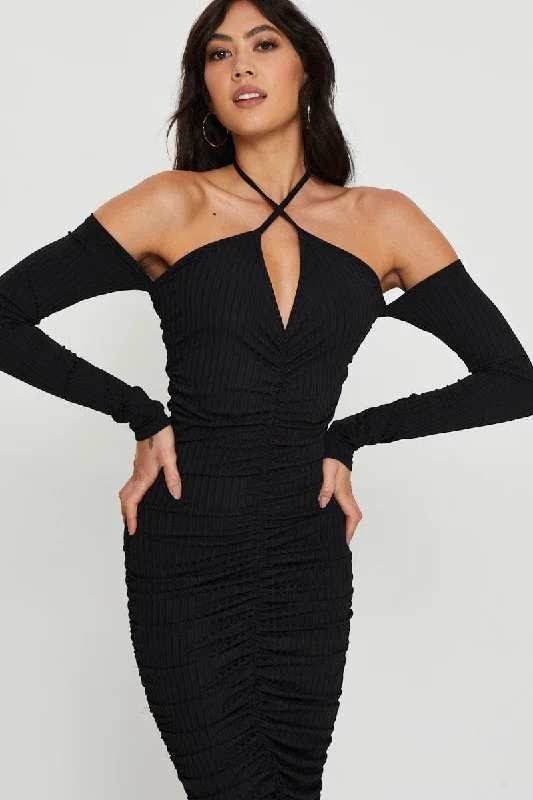 Black Bodycon Dress Halter Neck Athletic Women's 