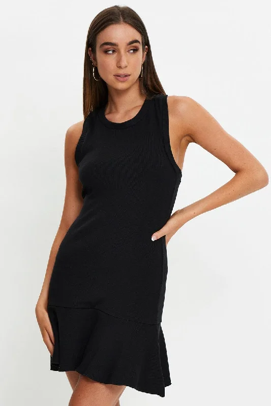 Black Drop Waist Dress Hip Women's Retro