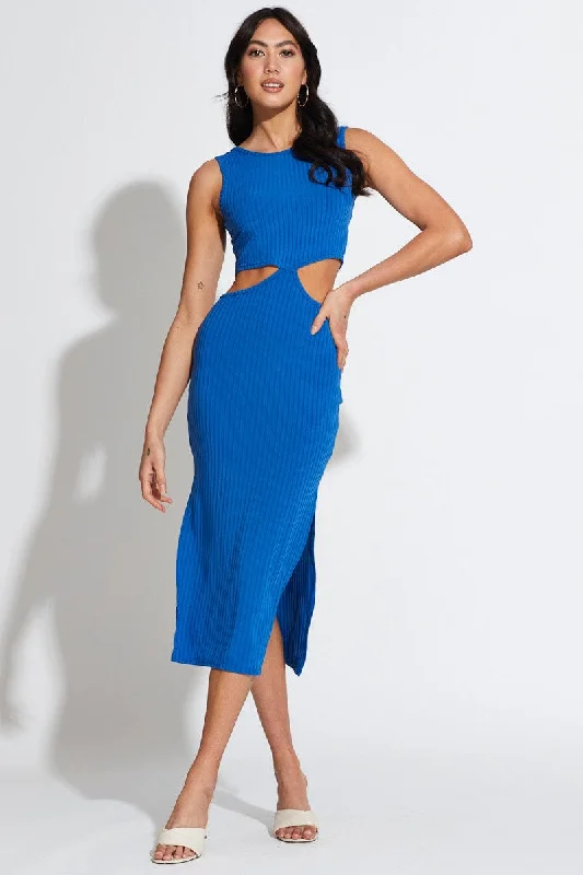 Blue Midi Dress Knot Front performance