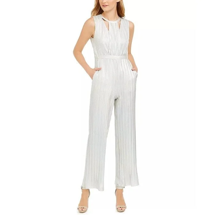 Calvin Klein Women's Cutout Iridescent Jumpsuit White Size 16 Unique Women's Upcycled Calvin Klein Women's Cutout Iridescent Jumpsuit White Size 16 Unique Women's Upcycled