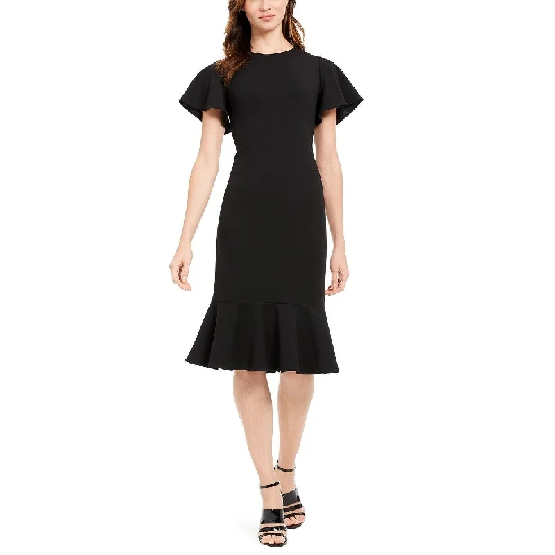 Calvin Klein Women's Flutter-Sleeve Flounce Midi Dress Black Size 6 Dapper Women's 1920S Calvin Klein Women's Flutter-Sleeve Flounce Midi Dress Black Size 6 Dapper Women's 1920S