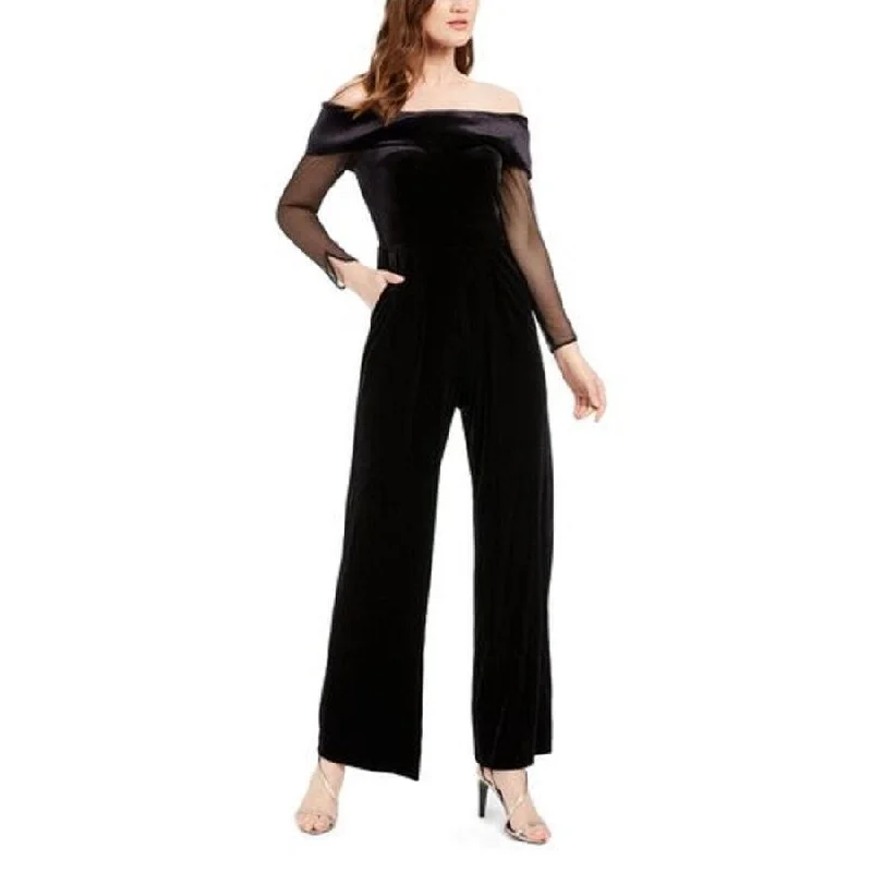 Calvin Klein Women's Off-The-Shoulder Velvet Jumpsuit Black Size 16 Confident Women's Power Calvin Klein Women's Off-The-Shoulder Velvet Jumpsuit Black Size 16 Confident Women's Power