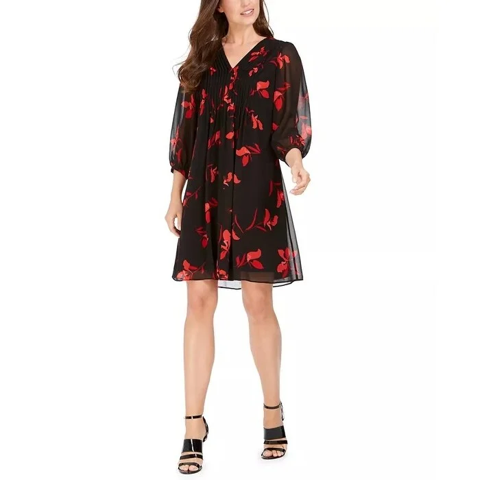 Calvin Klein Women's Pleated Chiffon Dress Red Size 4 P - 4 Petite Elegant Women's 