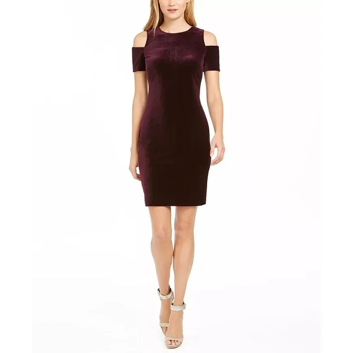 Calvin Klein Women's Velvet Cold-Shoulder Dress Purple Size 14 Youthful Women's Anime - inspired Calvin Klein Women's Velvet Cold-Shoulder Dress Purple Size 14 Youthful Women's Anime - inspired
