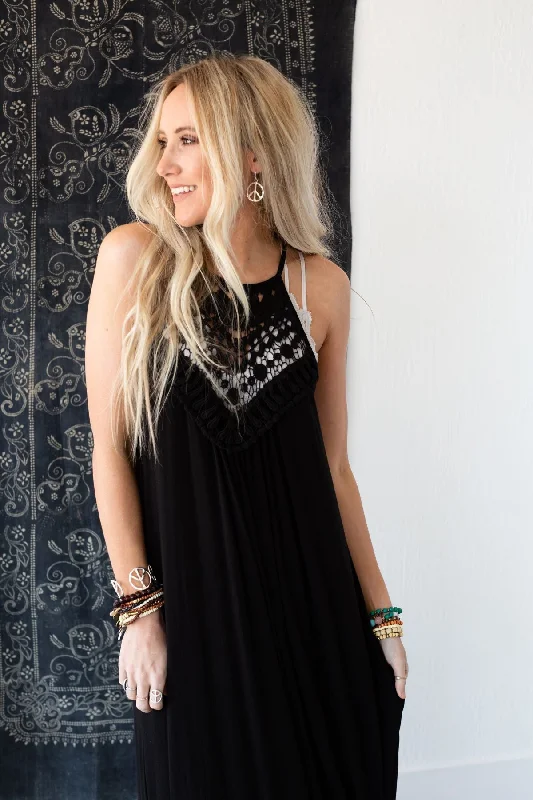 Cecily High Neck Maxi Dress - Black Dapper Women's Bow - adorned