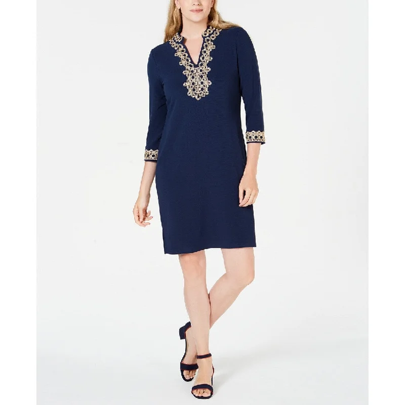 Charter Club Women's Braided-Trim Shift Dress Blue Size Extra Large Refined Women's 