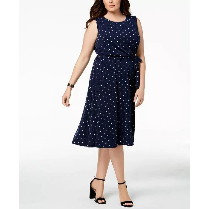 Charter Club Women's Plus Size Polka-Dot A-Line Dress Blue Size 3X Cashmere