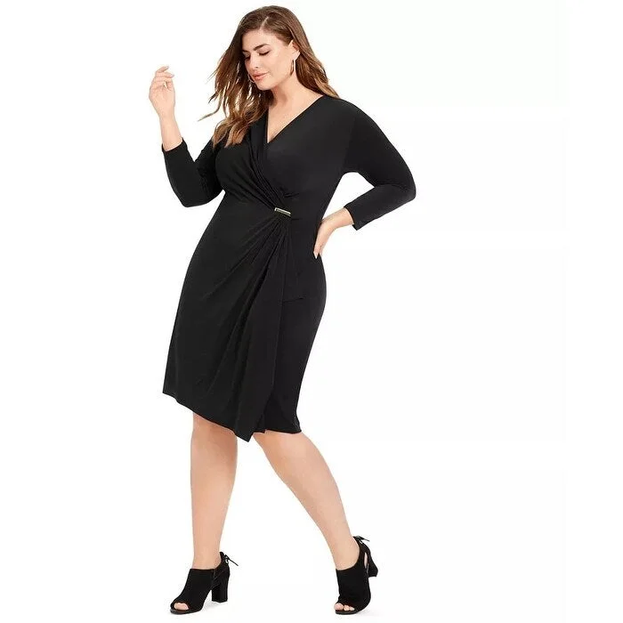 Charter Club Women's Plus Surplice Crossover Dress Black Size 2X Gym