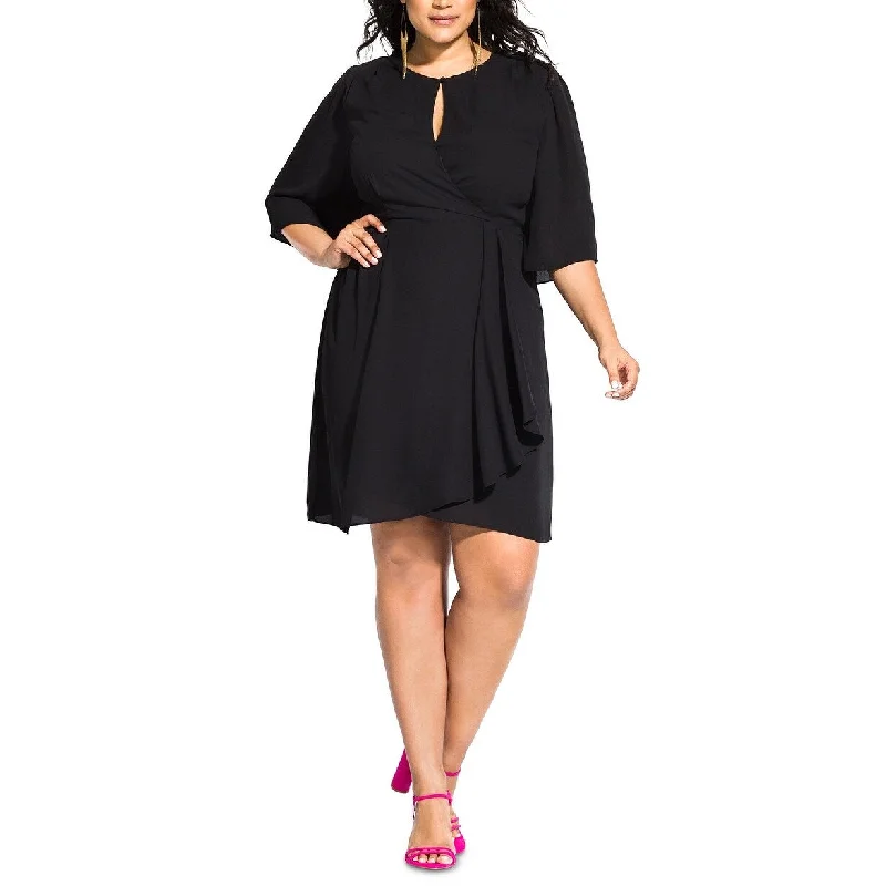 City Chic Women's Plus Size Jolie Faux Wrap Dress Black Size 24 Traditional Women's 