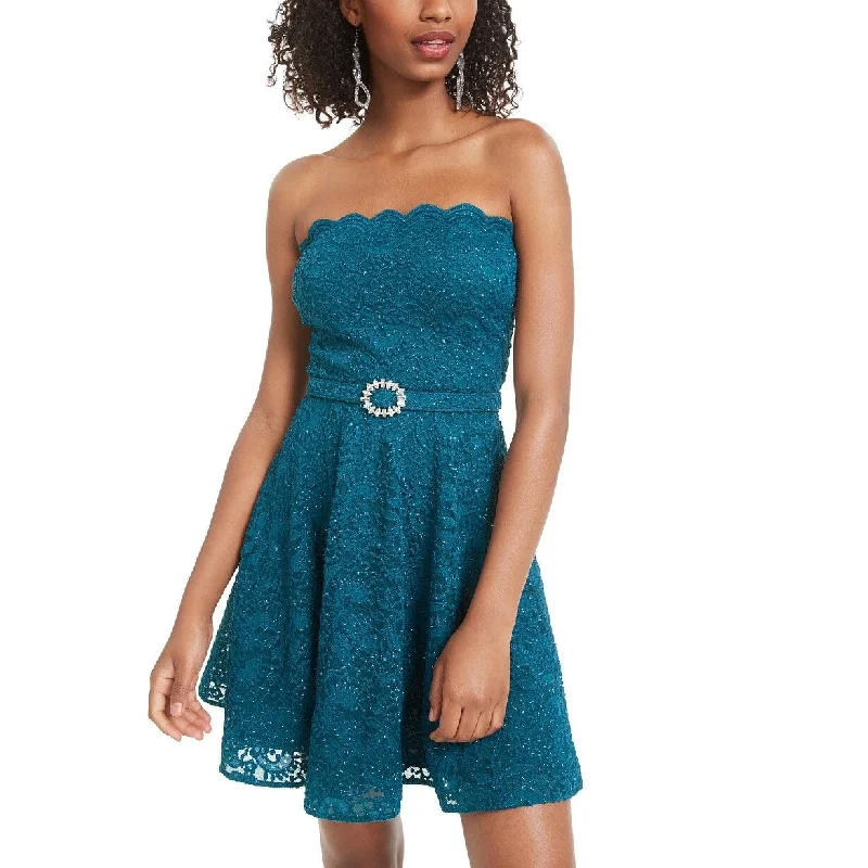 City Studios Juniors' Strapless Lace A-Line Dress Peacock Size 0 purpose