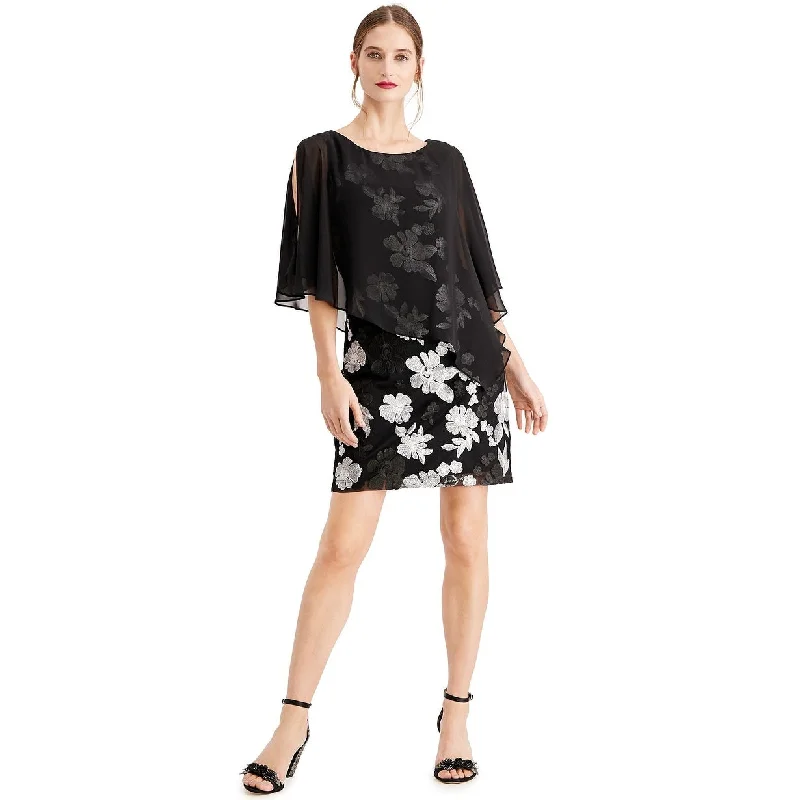 Connected Women's Embroidered Chiffon-Capelet Dress Black Size 12 Laid - back Women's Vibe Connected Women's Embroidered Chiffon-Capelet Dress Black Size 12 Laid - back Women's Vibe