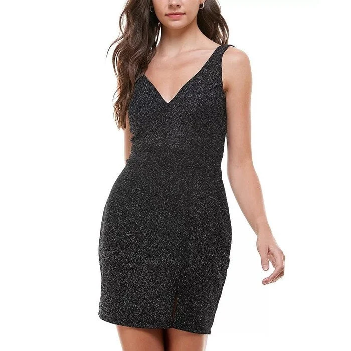Crystal Doll Junior's Glitter Bodycon Dress Silver Size 11 Modern Women's 