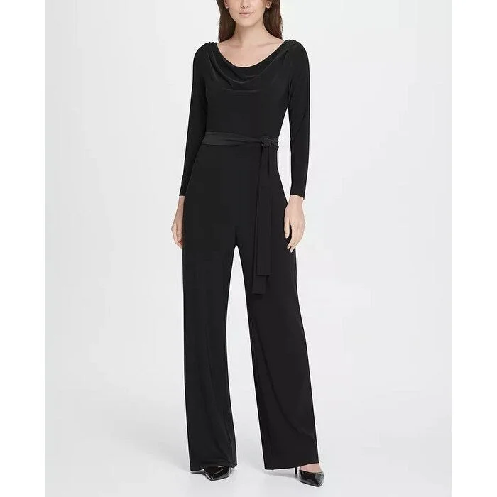 DKNY Women's Jersey Cowl Neck Belted Jumpsuit Black Size 8 Classic Women's Tweed