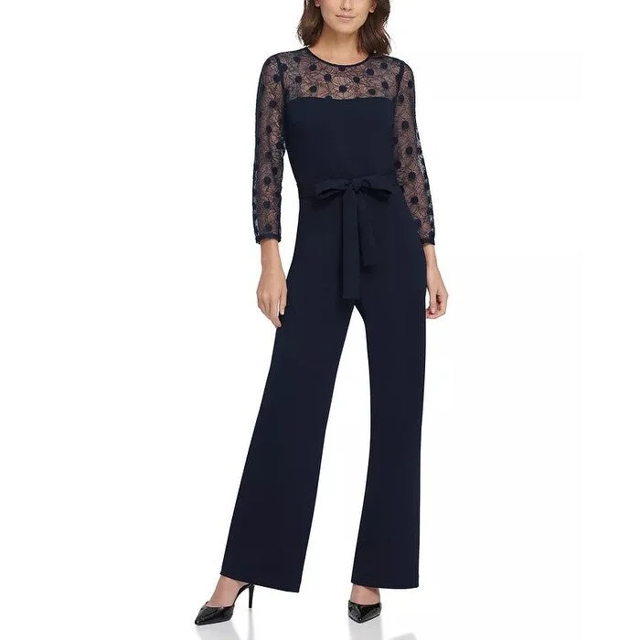 DKNY Women's Lace Yoke Jumpsuit Blue Size 8 Cool Women's Distressed