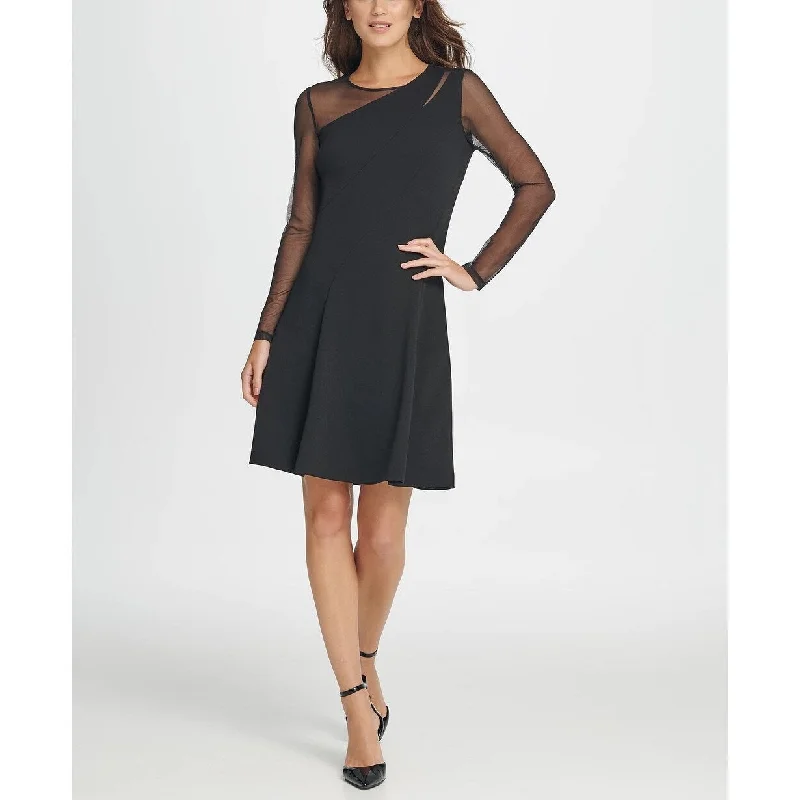DKNY Women's Mesh Combo Fit & Flare Dress Black Size 14 Scandinavian