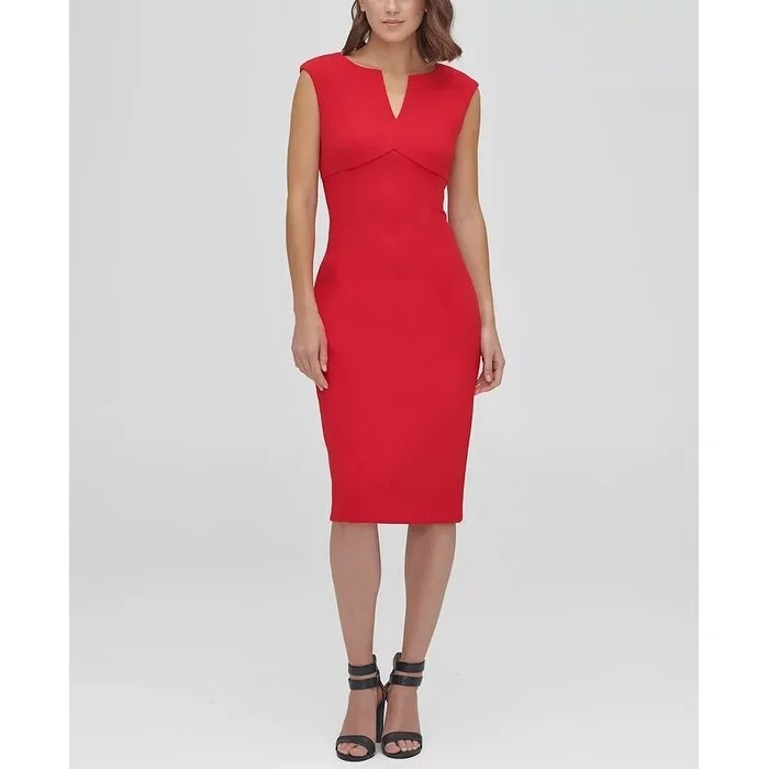 DKNY Women's Notch Neck Compression Sheath Dress Red Size 6 Confident Women's High - fashion DKNY Women's Notch Neck Compression Sheath Dress Red Size 6 Confident Women's High - fashion