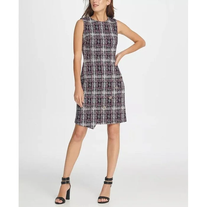 DKNY Women's Tweed Logo Button Sheath Dress Purple Size 4 Traditional Women's 