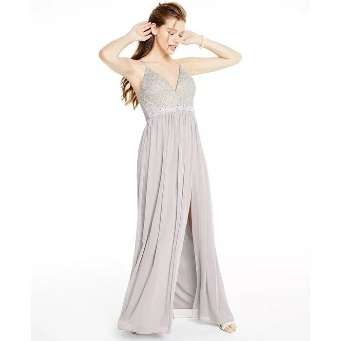 Emerald Sundae Junior's Lace & Chiffon Gown Grey Size X-Large Monochromatic Office Style Emerald Sundae Junior's Lace & Chiffon Gown Grey Size X-Large Monochromatic Office Style