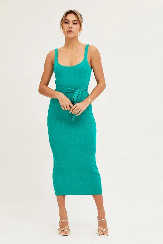 Green Knit Dress Evening Bodycon Gym