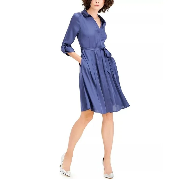 INC International Concepts Women's Belted Shirtdress Navy Size 8 Athletic Women's High - INC International Concepts Women's Belted Shirtdress Navy Size 8 Athletic Women's High -