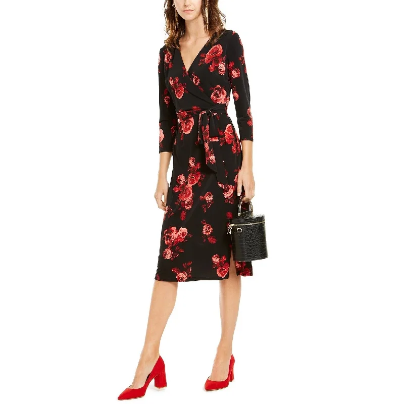 INC International Concepts Women's Floral-Print Midi Dress Black Size Small Monochromatic Office Style