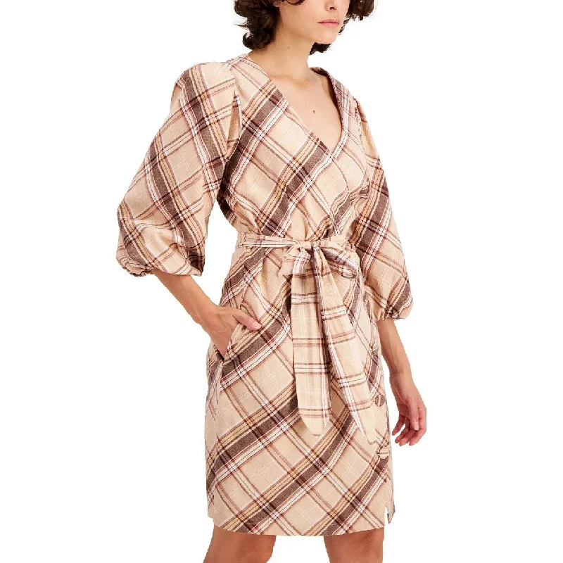 INC International Concepts Women's Puff-Sleeve Wrap Dress Gold Size 14 garde