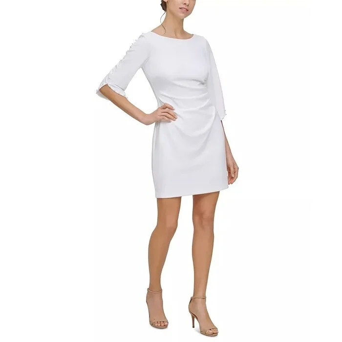 Jessica Howard Women's Beaded Sleeve Sheath Dress White Size 6 Petite - 6P Disco