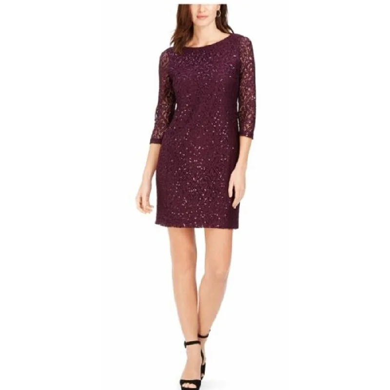 Jessica Howard Women's Petite Sequined-Lace Dress Dark Purple Size 14 Casual Women's Japanese Jessica Howard Women's Petite Sequined-Lace Dress Dark Purple Size 14 Casual Women's Japanese