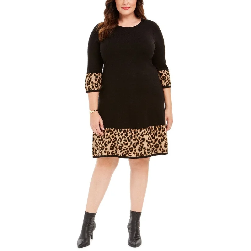 Jessica Howard Women's Plus Size Solid & Animal-Print Sweater Dress Black Size Extra Large Practical Women's Quick - dry Jessica Howard Women's Plus Size Solid & Animal-Print Sweater Dress Black Size Extra Large Practical Women's Quick - dry