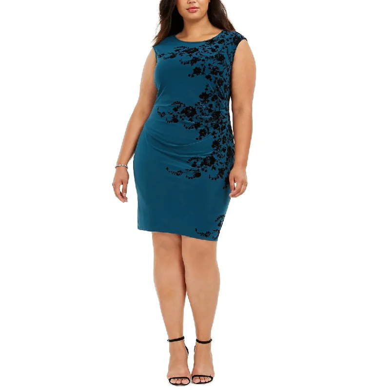 Jessica Howard Women's Plus Size Velvet Flocked Sheath Dress Black Size 18 French