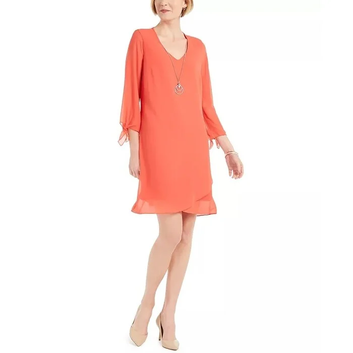 JM Collection Women's Tie-Sleeve Necklace Dress Red Size XX-Large Sporty Women's Athleisure JM Collection Women's Tie-Sleeve Necklace Dress Red Size XX-Large Sporty Women's Athleisure