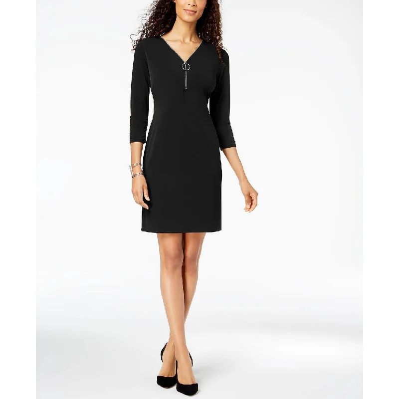 JM Women's Collection Zip-Neck A-Line Dress Black Size Small Trendy Women's 